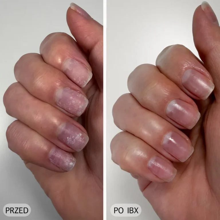 Paznokcie przed i po regeneracji IBX - salon Gram Of Beauty w Warszawie