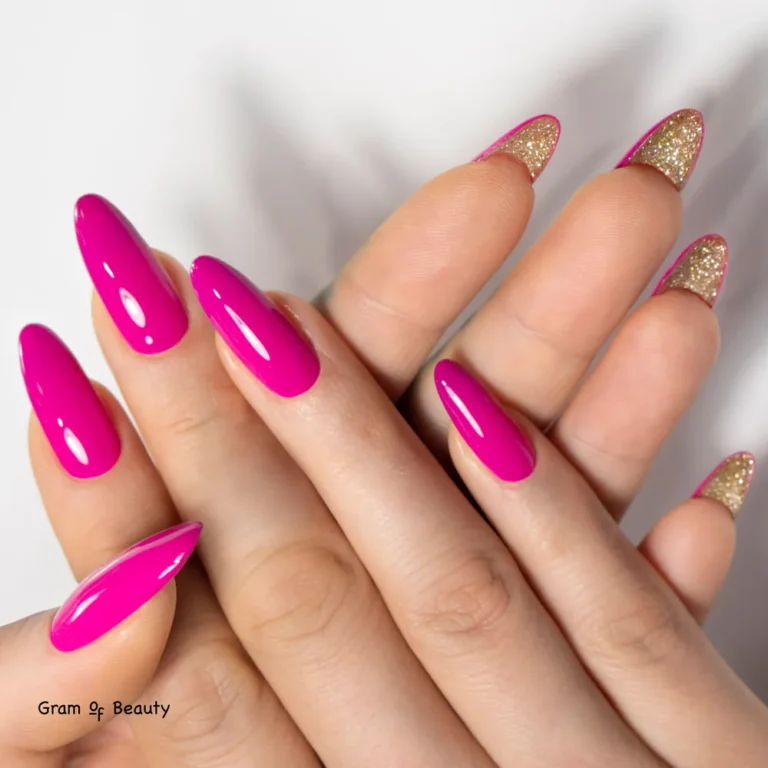 Przed\u0142u\u017canie paznokci \u017celem - r\u00f3\u017cowe paznokcie ze z\u0142otym zdobieniem, Gram Of Beauty