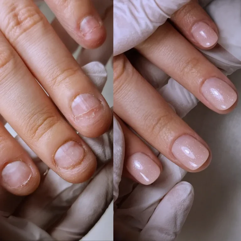 Rekonstrukcja obgryzionych paznokci - przed i po, salon Gram Of Beauty w Warszawie